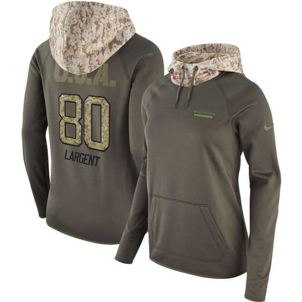 Women Nike Seahawks 80 Steve Largent Olive Salute To Service Pullover Hoodie
